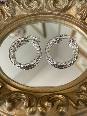 Diamond Cut Sterling Silver 925 Hoop Earrings 1”